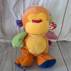 TY Baby Pluffies Funky Monkey Plush Stuffed Toy Rainbow Colorblock 10 Inch 2005